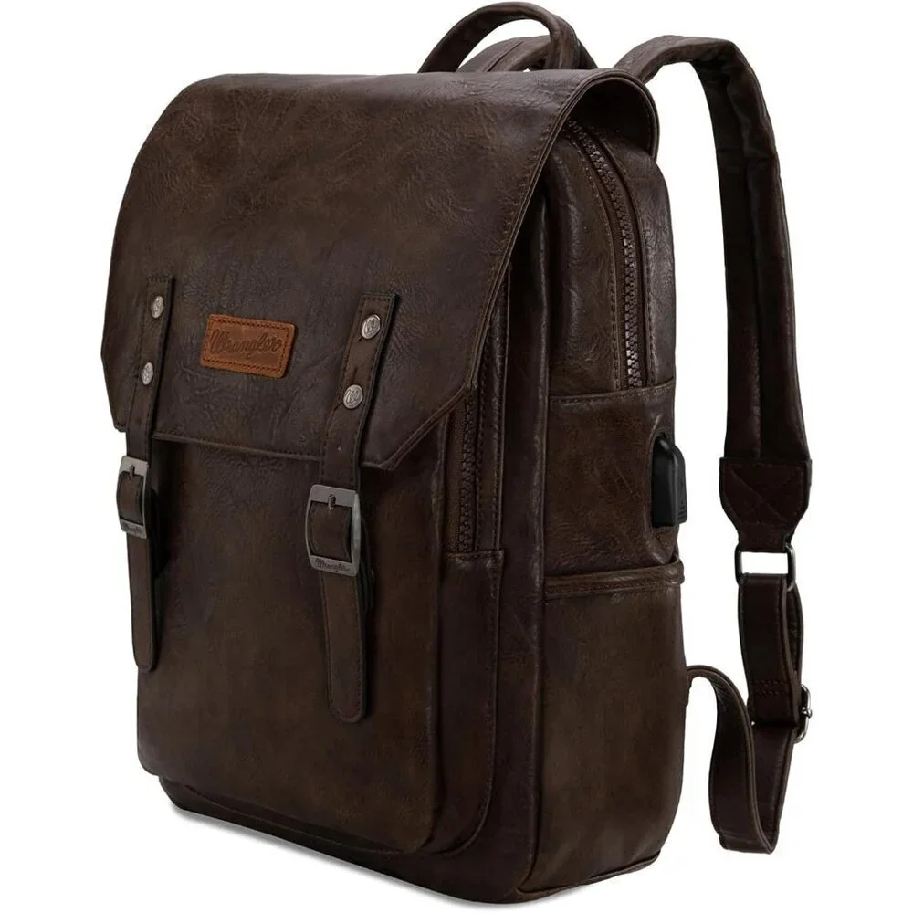 ✨Men Brown Montana West Wrangler Leather Purse Laptop Backpack Fashion Backpack